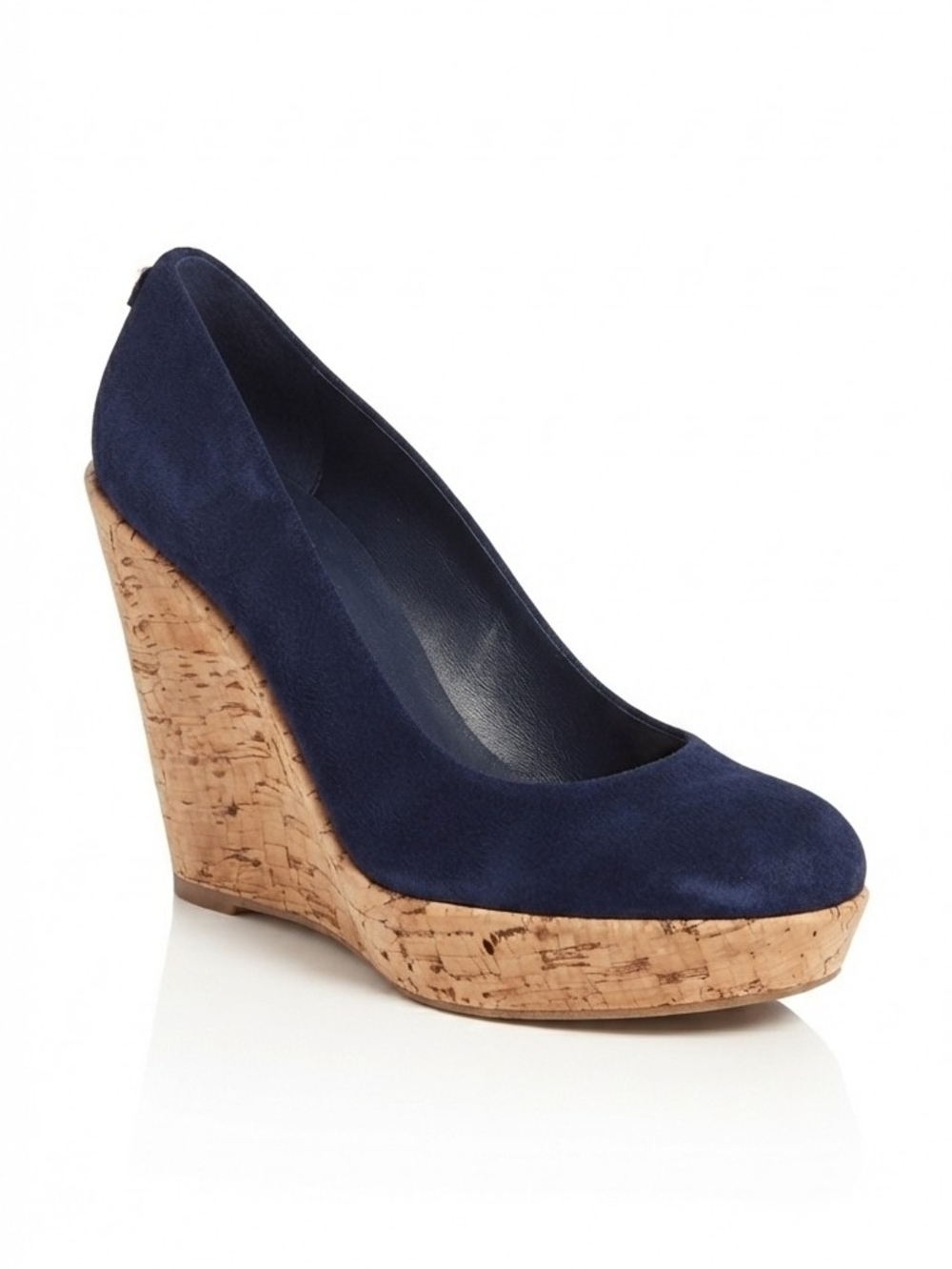 Stuart Weitzman Navy Suede Cork Wedge Pump - Women's